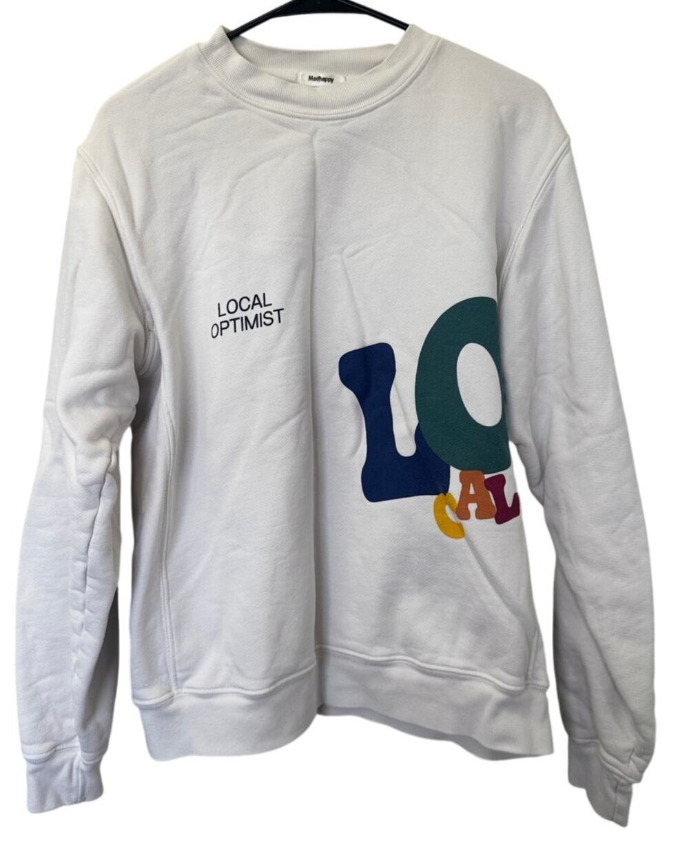Madhappy Local Optimist Crewneck Sweatshirt White Multicolor Graphic Size S
